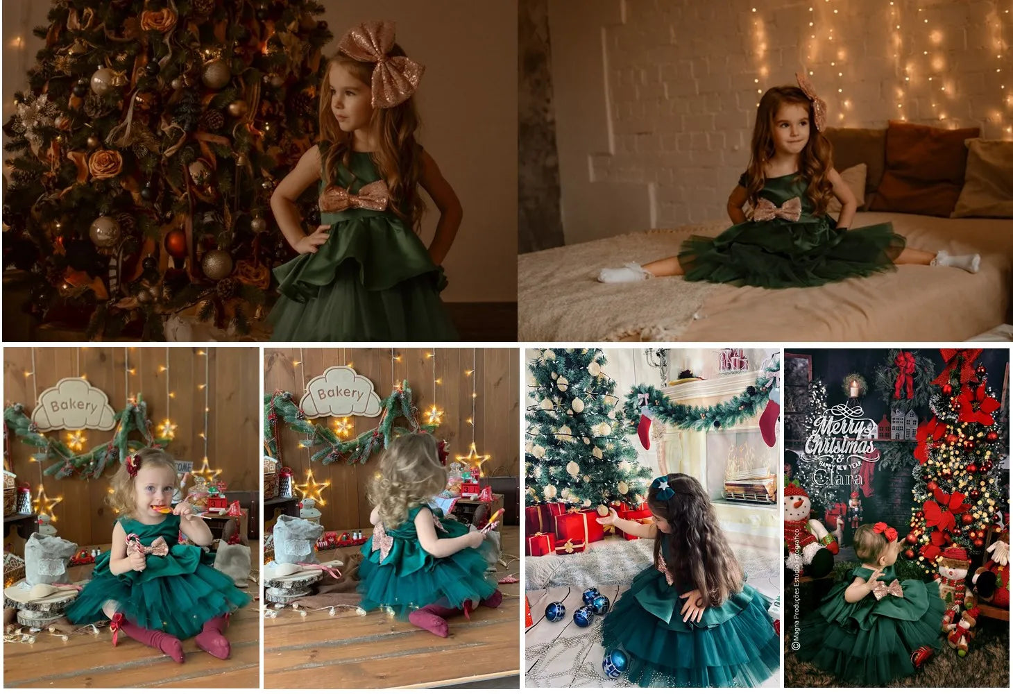 Bow Cute Girls Christmas Party Princess Dresses Backless Elegant Kids Wedding Birthday Gala Dress Green Xmas Evening Ball Gown Sarah Houston