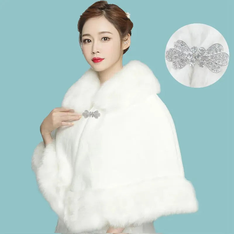 Bridal wedding dress wedding wool shawl winter cheongsam bridesmaid ceremonial dress shawl imitation fur autumn and winter coat