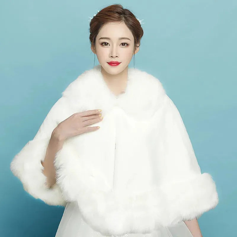 Bridal wedding dress wedding wool shawl winter cheongsam bridesmaid ceremonial dress shawl imitation fur autumn and winter coat