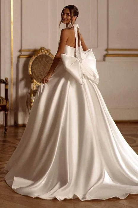 Sweetheart Neck Wedding Dresses Halter White/Ivory Satin Mermaid Bridal Gowns Modest vestidos de novia as photos