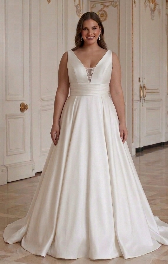 Bridal Wedding Gown For Plus Size Women With Elegant Satin Finish
