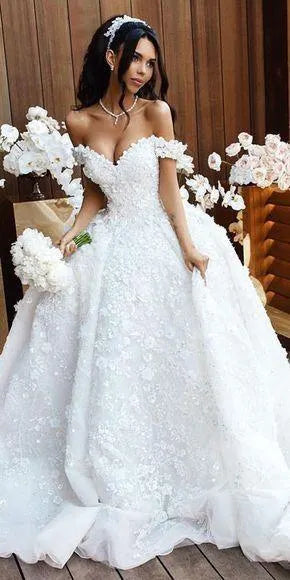 Haohao White Ivory Lace Wedding Dresses Elegant Off Shoulder Arabic A Line Appliques Ruched Long Train Bridal Gowns