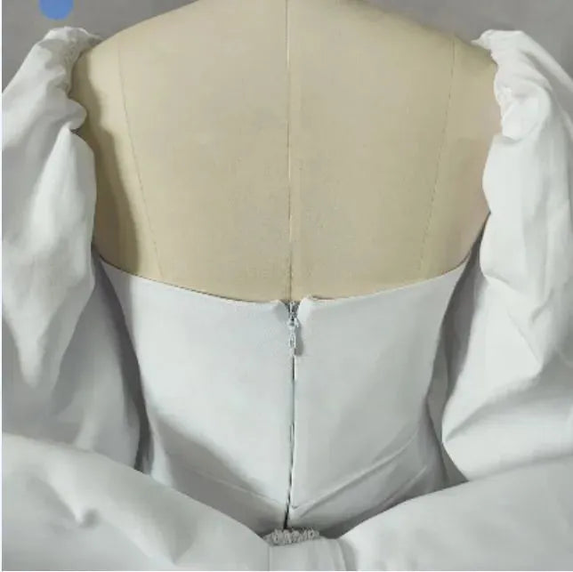 Sweetheart Puff Sleeves Pleats Short Wedding Dress Bow Sheath Above Knee Mini Bridal Gown Custom Made White Short Wedding Dress