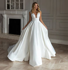 A Dress Abito da sposa Princess Satin Satin Dresses Sexy V Neck da sposa abiti da festa