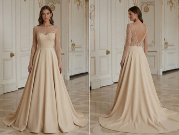 Vestido de Noiva para Praia Champanhe Tecido Mate