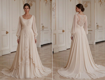 Champagne Chiffon Wedding Dress Elegant Bridal Style