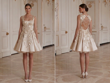 Champagne Mini Bridal Dress Satin Party Bride