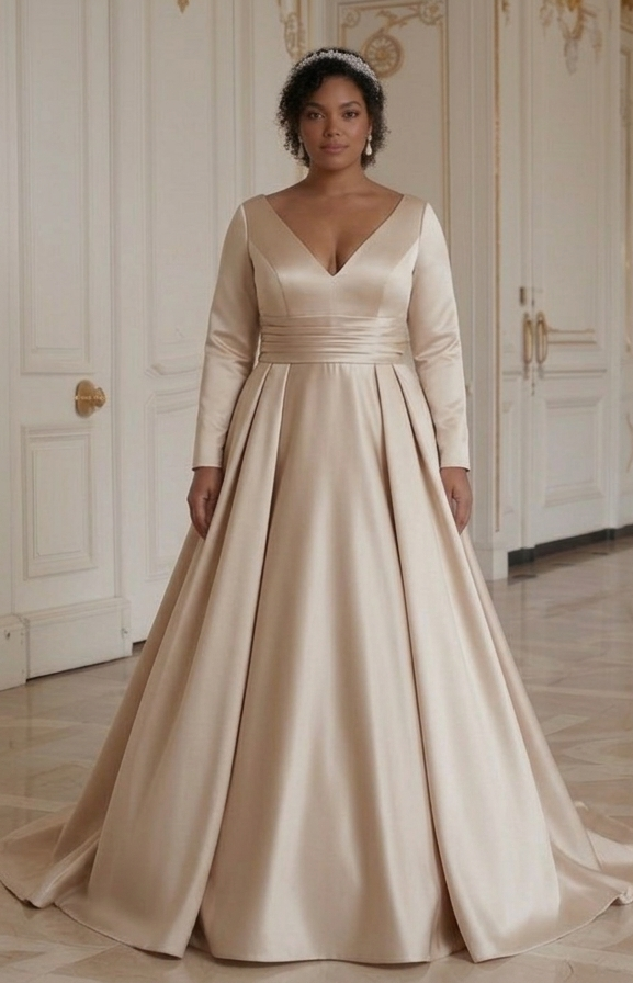 Champagne Plus Size Bruidsjurk van Satijn