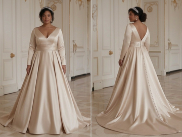 Champagne Plus Size Wedding Dress Satin Bridal