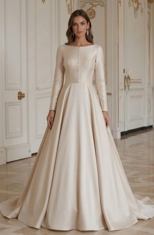 Champagne Princess Wedding Dress Matte Elegant Style