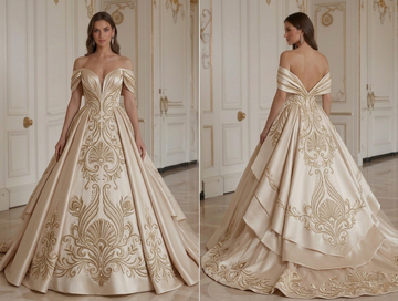 Abito da Sposa in Raso Champagne Stile Nuziale Elegante