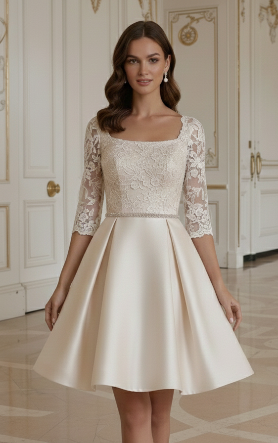 Vestido de Novia Corto Champagne Mate Estilo Elegante