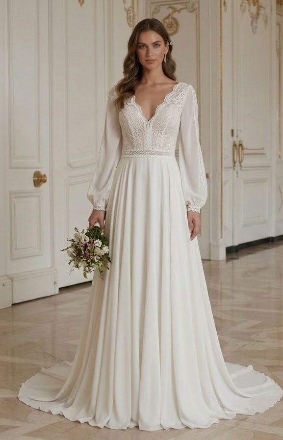 Günstiges Boho Hochzeitskleid eleganter Stil