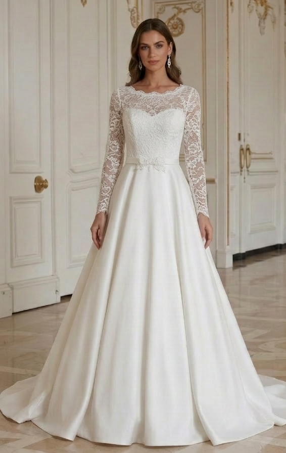 Rochie de mireasă ieftină din dantelă, stil elegant pentru mireasă