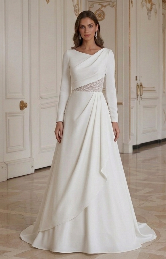 Goedkope lange mouwen trouwjurk elegante stijl