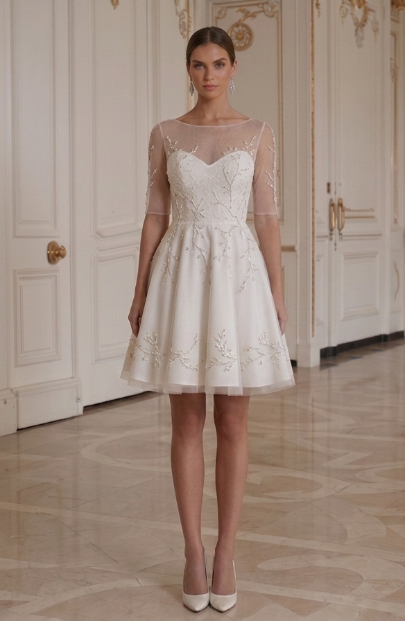 Billig mini brudklänning elegant feststil