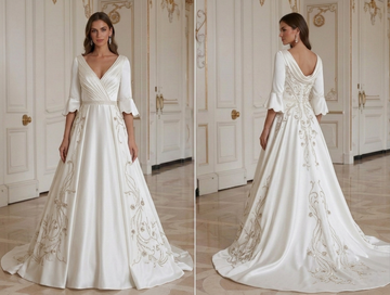 Billig satinklänning bröllop elegant brudstil