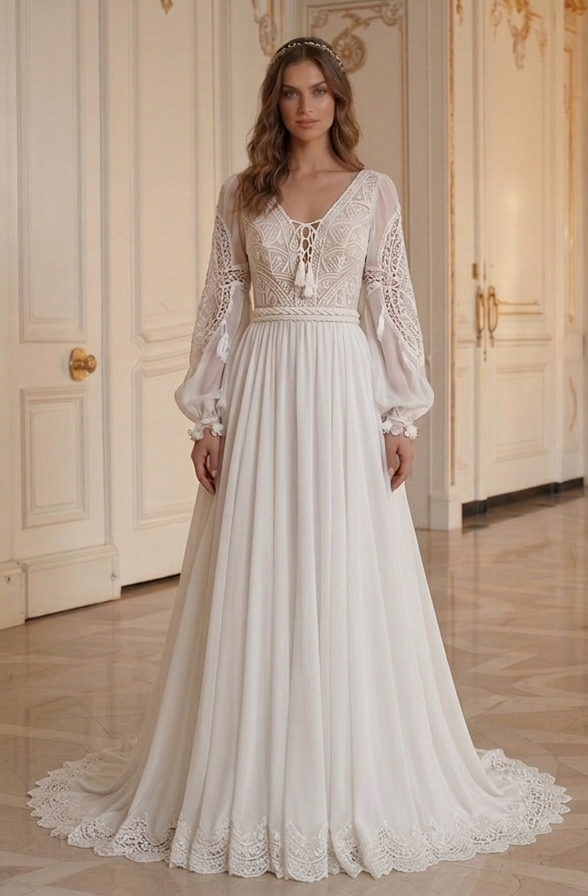 Chiffonbröllopsklänning Boho Brudstil