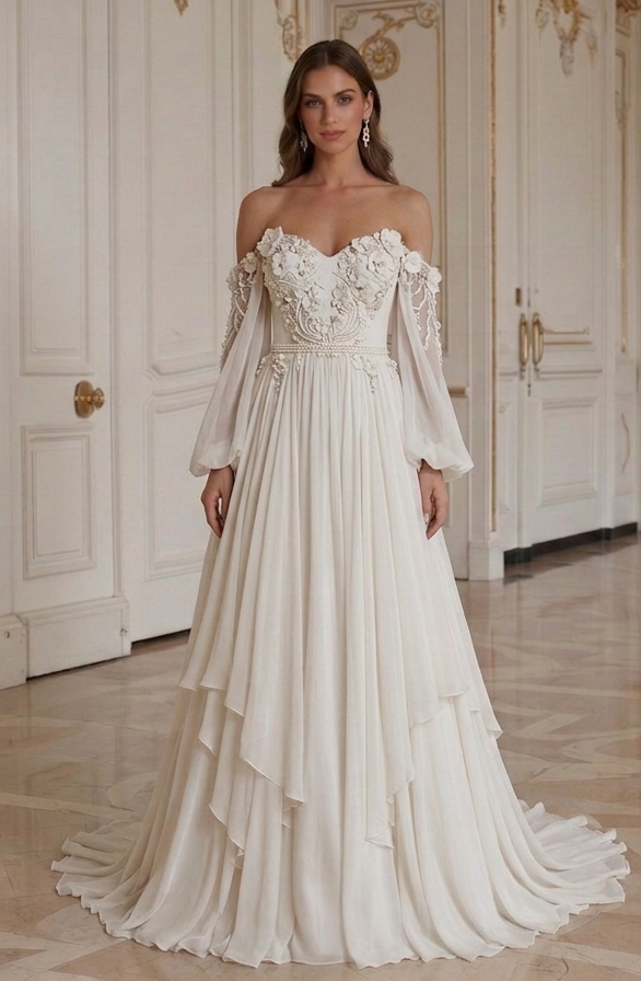 Robe de mariée en chiffon style classique de mariée