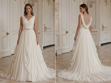 Chiffon Wedding Dress Draped Bodice Bridal Style