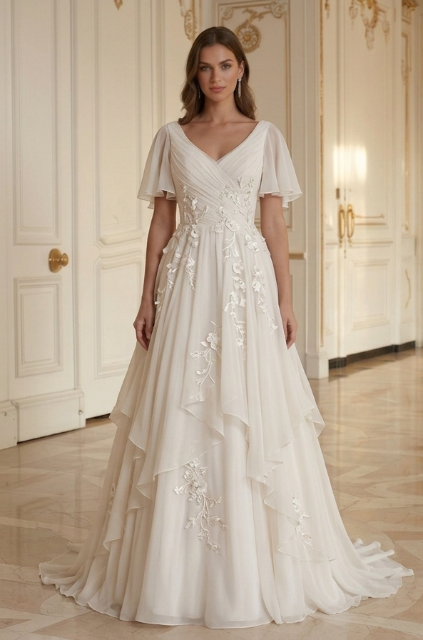 Chiffon Hochzeitskleid Eleganter Brautlook