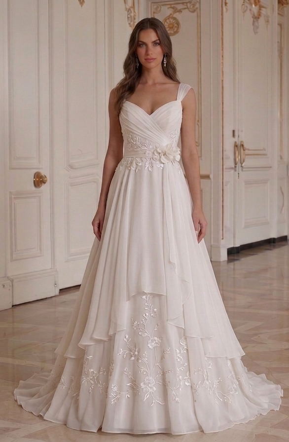 Chiffon brudklänning elegant mjuk bröllopsstil