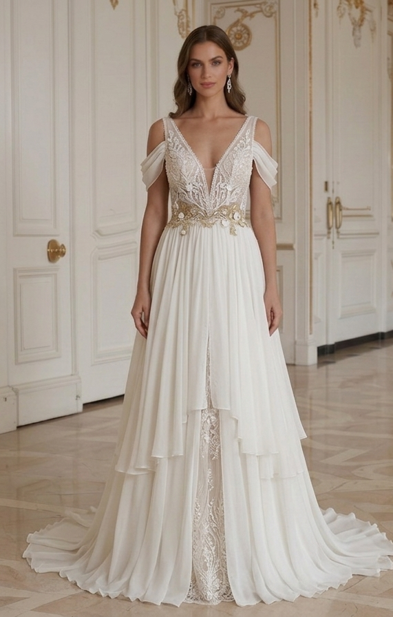 Chiffonbrudklänning Feminint Elegant Stil