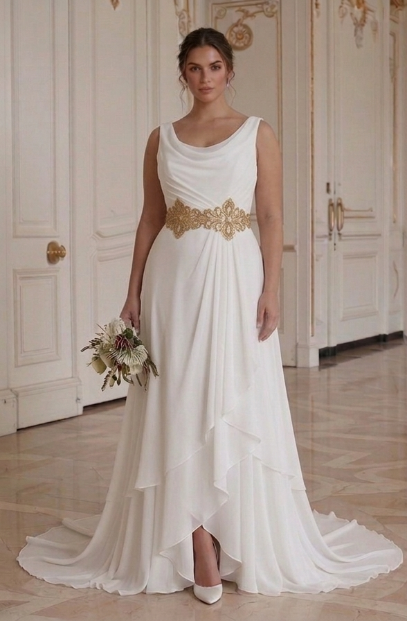 Chiffonbrudklänning för kurvig brud Elegant stil