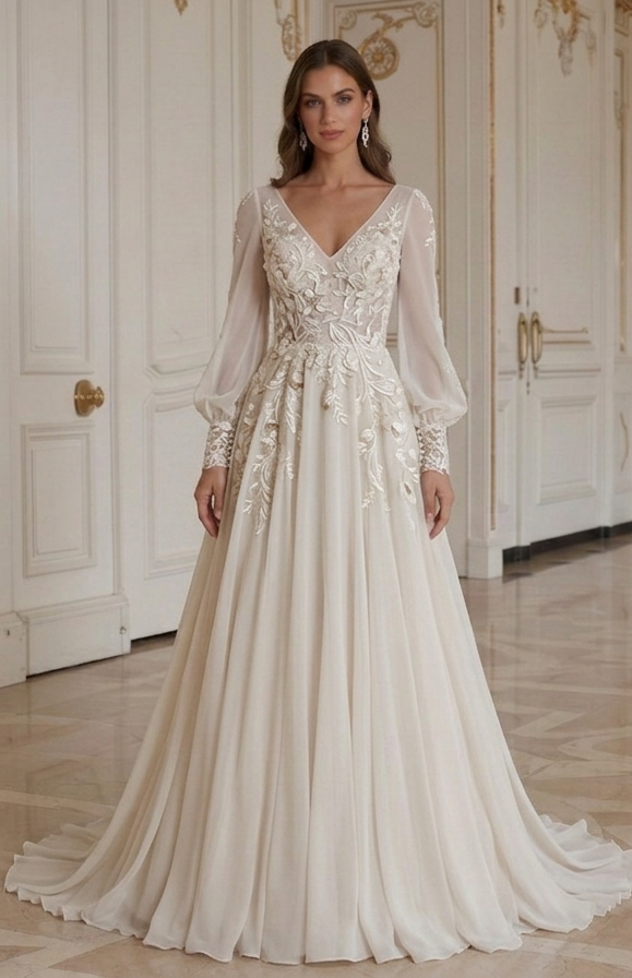 Robe de mariée en chiffon pour mariage d'automne