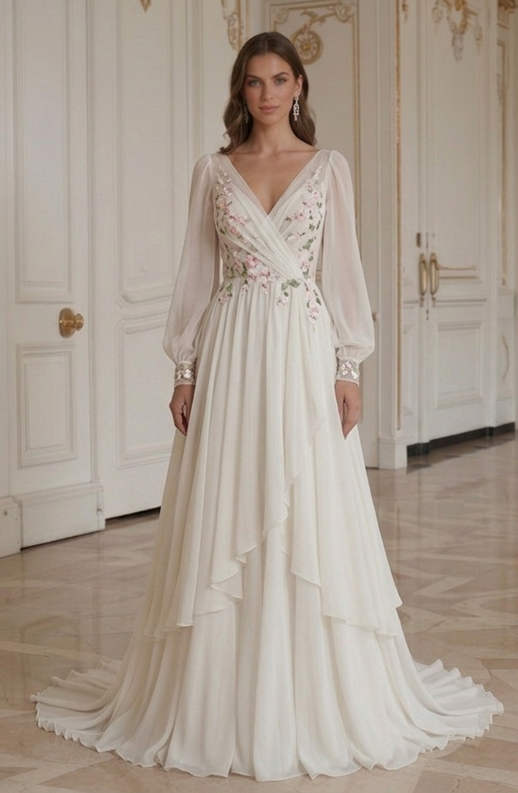 Robe de mariée en chiffon pour mariage de printemps