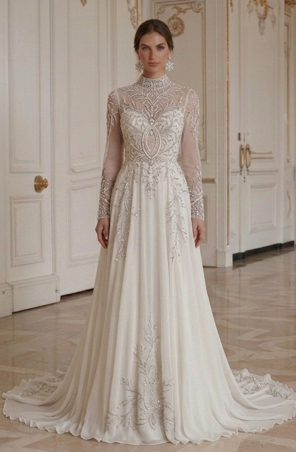 Robe de mariée en chiffon pour mariage d'hiver