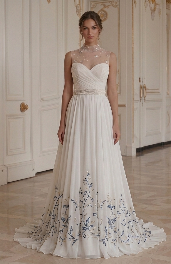 Chiffon Hochzeitskleid mit romantischem Rückendetail Braut