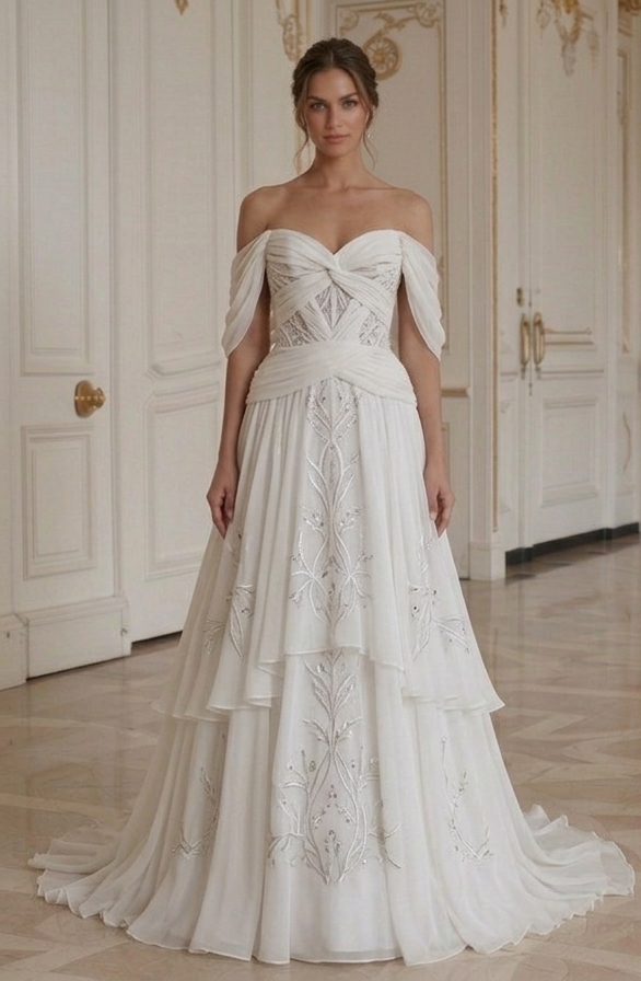 Chiffon-Brautkleid mit modellierter Taille