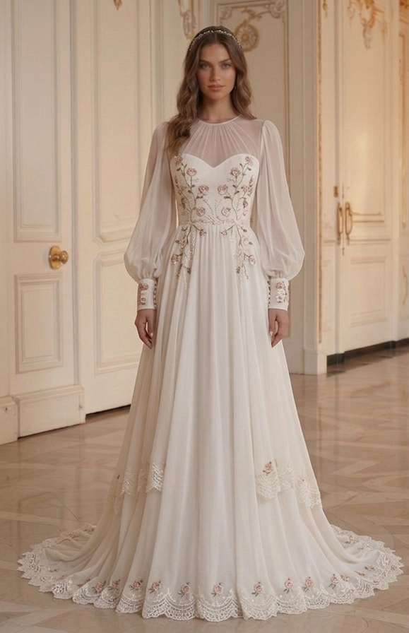 Chiffon Bruidsjurk Zachte Vrouwelijke Bruidslook