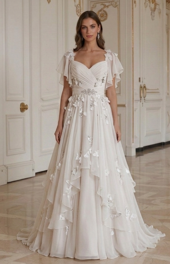 Chiffon Hochzeitskleid Weicher Romantischer Brautstil