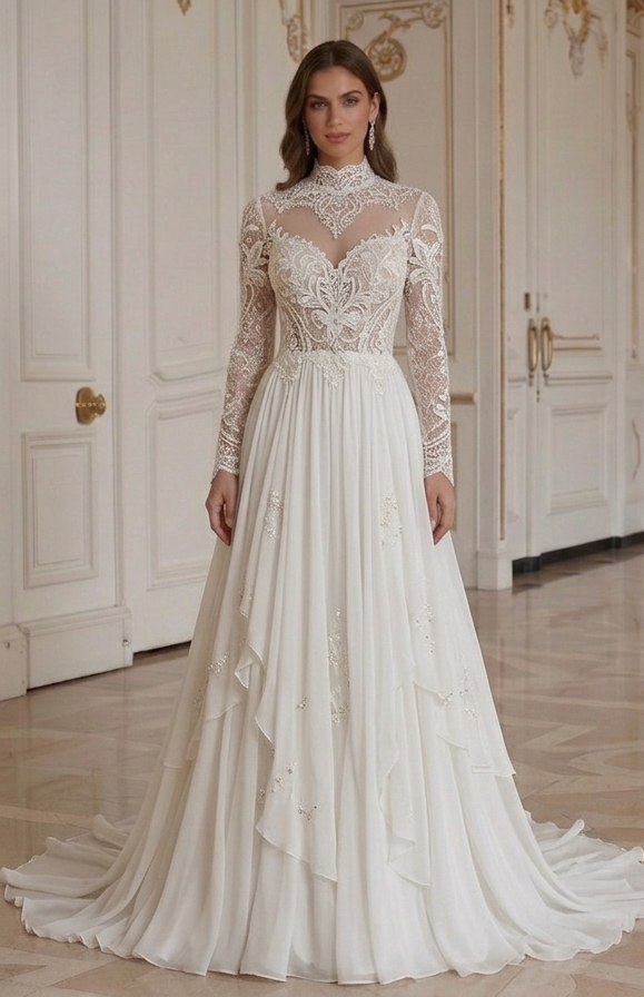 Chiffon Hochzeitskleid Zeitlos Elfenbein Brautkleid