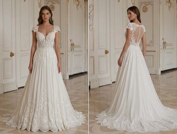 Chiffon Wedding Dress With Cap Sleeves Bridal