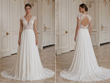 Chiffon Wedding Dress With Embroidered Lace Bridal