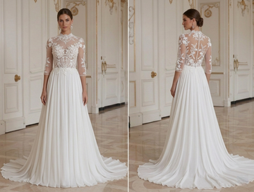 Chiffon Wedding Dress With Floral Lace Detail
