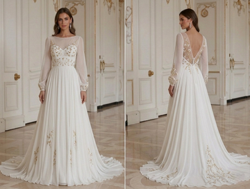 Chiffon Wedding Dress With High Waist Design