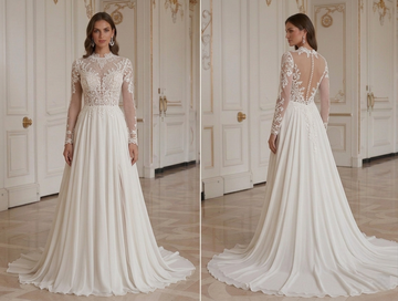 Chiffon Wedding Dress With Lace Bodice Detail