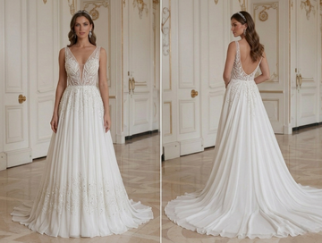 Chiffon-Brautkleid mit langem Zug Brautstil