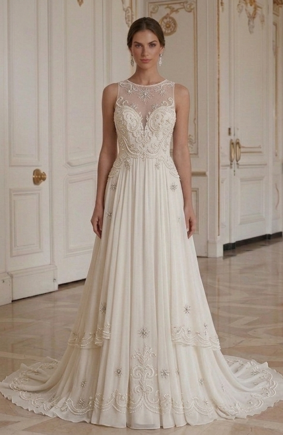 Chiffon-Brautkleid mit zurückhaltender Bedeckung