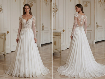 Chiffon Wedding Dress With Pearl Embellishment