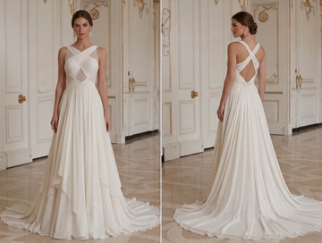 Vestido de Noiva em Chiffon com Cauda Curta
