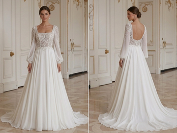 Chiffon Wedding Dress With Square Neck Bridal