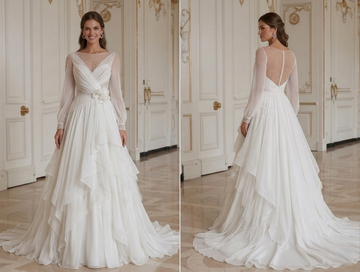 Chiffon Wedding Dress With Tulle Layers Bridal
