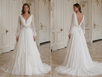 Chiffon Wedding Dress With V Neck Bridal Style