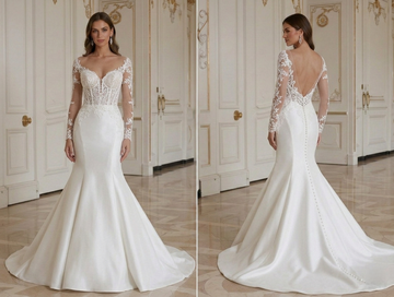 Rochie de mireasă sirenă clasică corset tip inimă elegantă