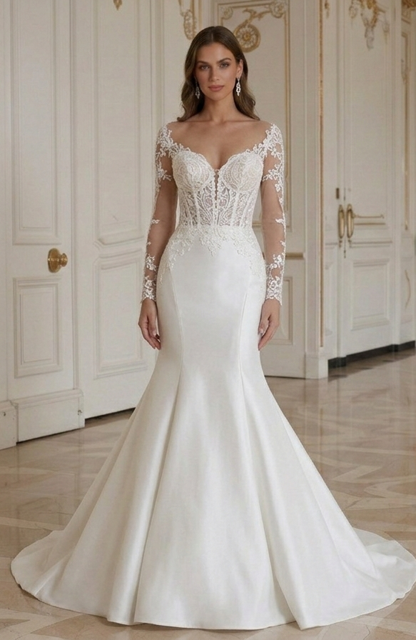Klassisches Meerjungfrau-Brautkleid Herzausschnitt Elegant